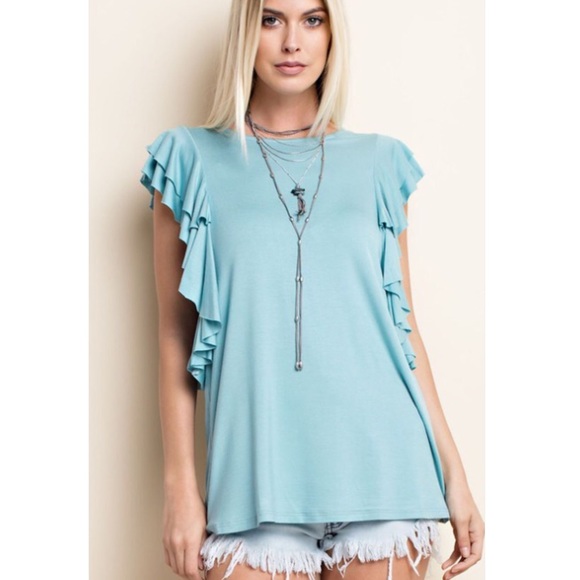 Blue Flutter Sleeve Soft Stretchy Sleeveless Tee! - Picture 5 of 8